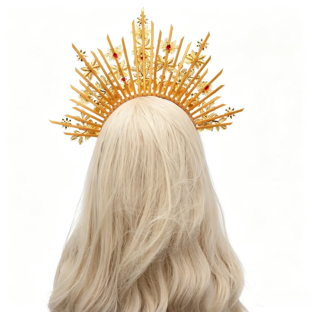 Lolita Halo Angel Headband Virgin Mary Apollo Sun Goddess Gold Spike Halo Headpiece Bride Hair Band Women Hair Accessories - view 6