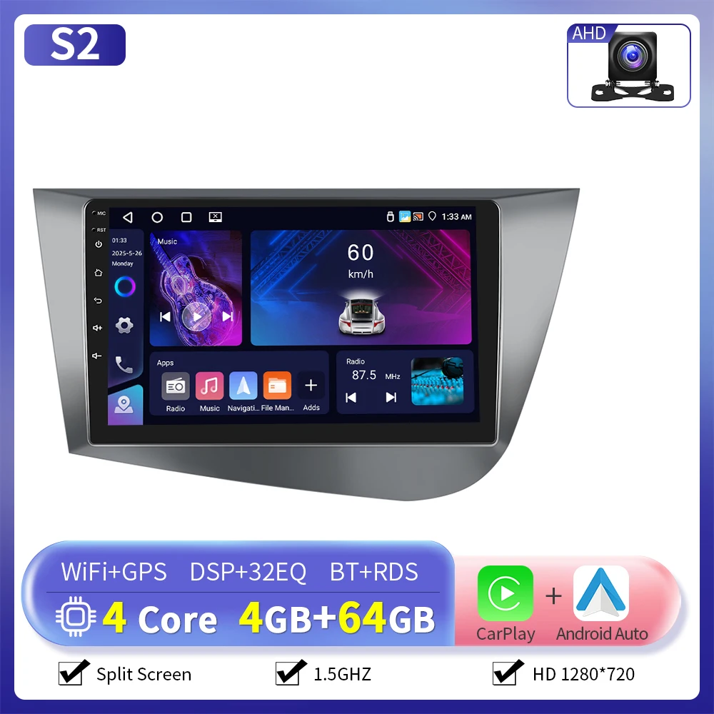 Camecho 6 + 128G Auto Radio Für SEAT LEON 2005-2012 (LHD) drahtlose CarPlay Android Auto Auto Intelligente Systeme 2 Din Autoradio GPS 4