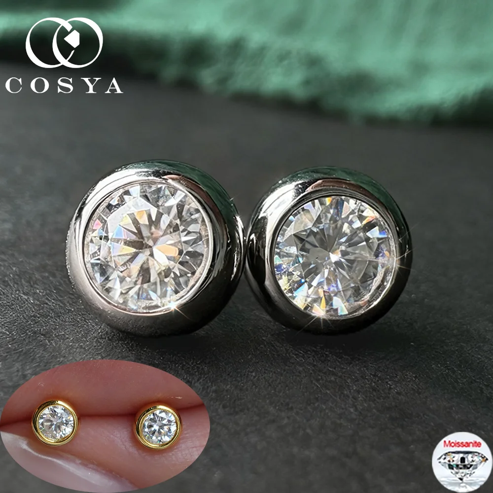 

COSYA Круглые серьги с муассанитом 0,3/0,5 карата, 100% серебро S925, цвет D, VVS1, лабораторный комплект с бриллиантовым ободом, серьги-гвоздики, блестящие вечерние ювелирные украшения