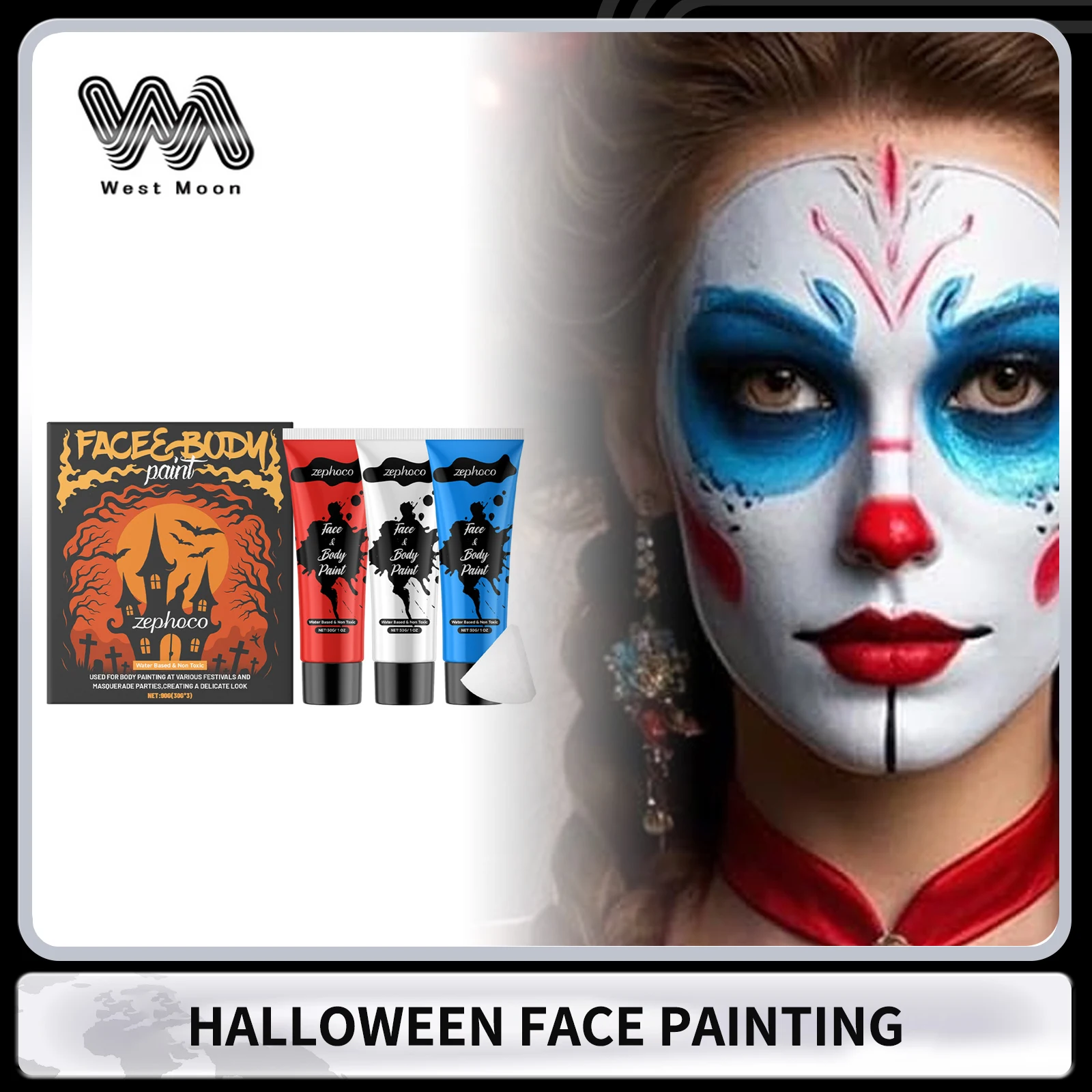 Kit di pittura per il viso e il corpo di Halloween per feste di compleanno di Halloween Trucco scenico Pittura creativa Trucco di colori ricchi Regalo di Halloween 90g