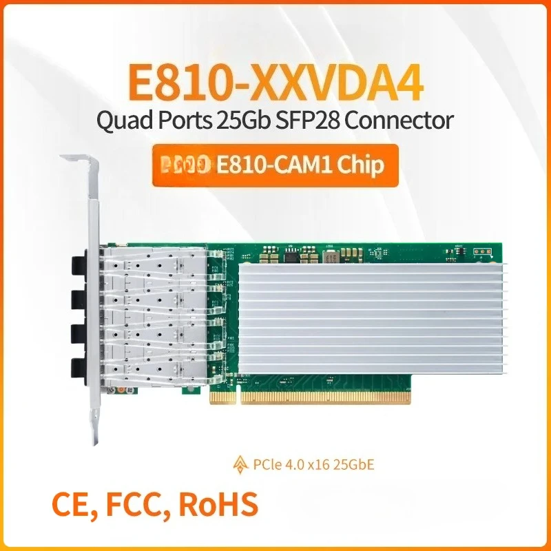 E810-XXVDA4 25Gb/s 4-Port SFP28 NIC  E810 Chipset PCIe 4.0 x16 Network Adapter with RDMA Supported