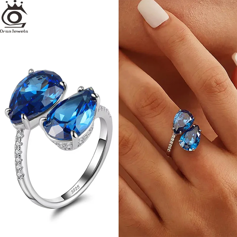 

ORSA JEWELS Oval Sapphire Rings for Women Trendy Silver 925 Fine Jewelry with Gemstones Zirconia Engagement Ring Gifts LZR30