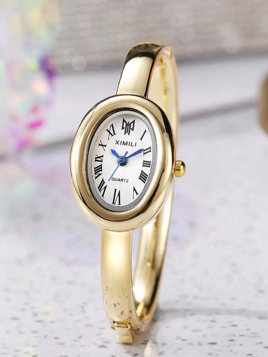 3 PiecesWomen's Watch Set, Including Stainless Steel Bracelet, Gold Quartz Watch, Elegant Oval Case And Dial - A Minimalist