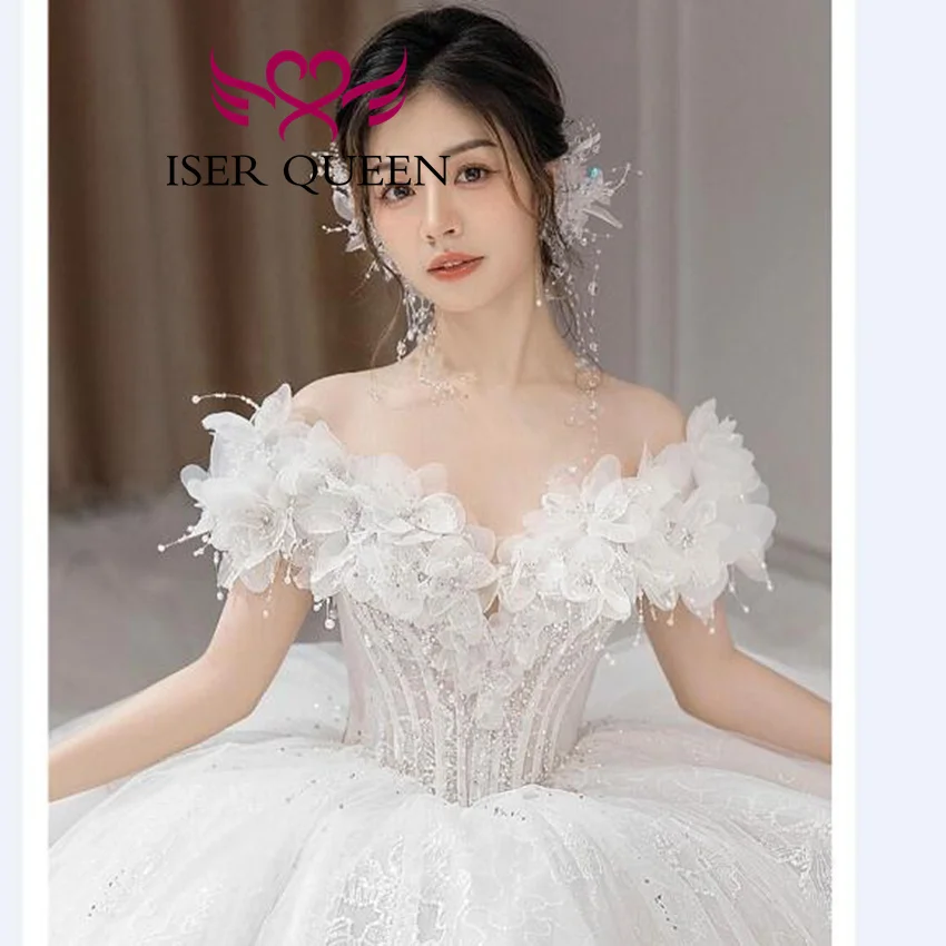 

Customized 3D Floral Princess Wedding Dress 2025 New Off The Shoulder Lace Up Back Ball Gown Wedding Dress Ladies WX0479