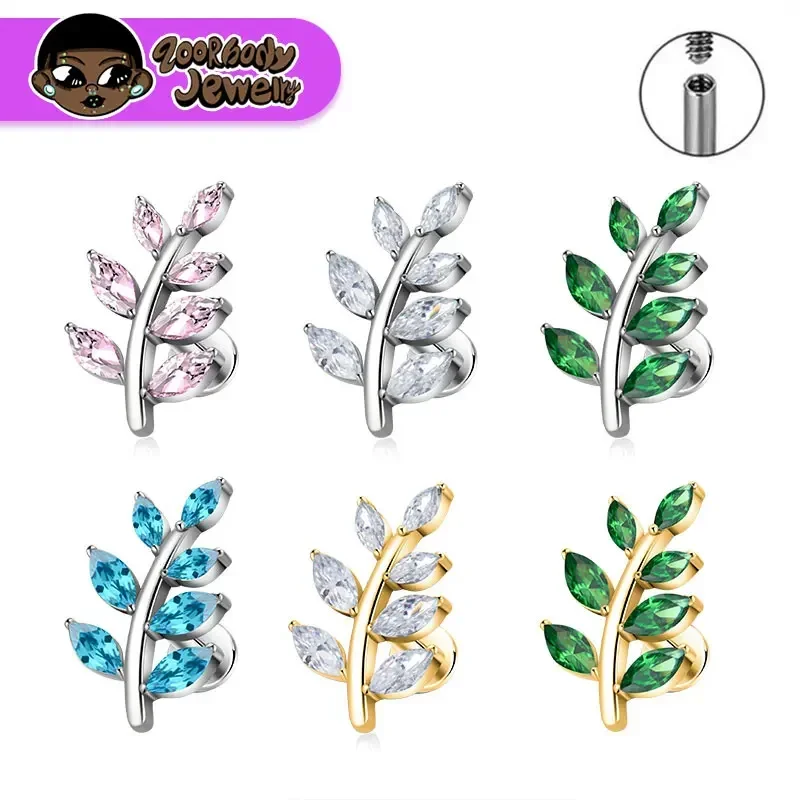 ASTM F136 التيتانيوم 16 جرام ماركيز تشيكوسلوفاكيا يترك على شكل الغضروف اللولب محارة الفص الأذن ثقب شقة الظهر القرط ثقب مجوهرات للجسم