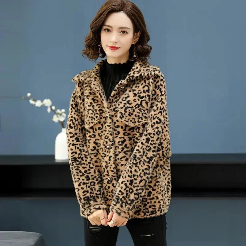 Cappotto in velluto di visone imitazione stampa leopardo giacca donna autunno inverno maglione lavorato a maglia donna giacca Cardigan con cerniera