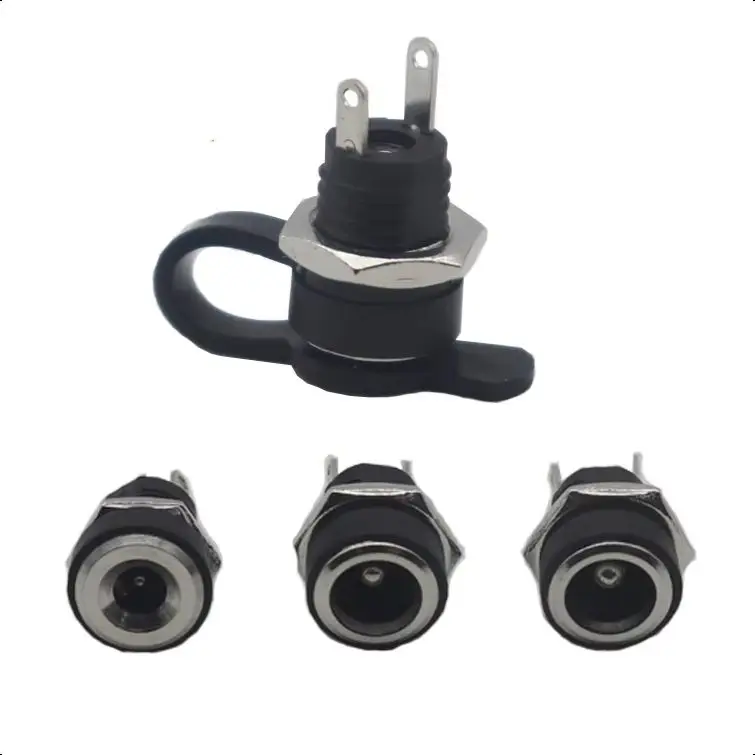 【20-5PCS】5.5X2.1MM  5.5X2.5MM DC 12V Female Socket Panel Mount Barrels Jack Plug Power Connector Female Jack Screw Nut 5.5X1.3MM