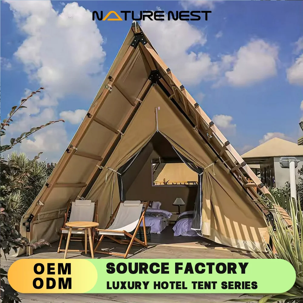 Triangle Tent High-quanty Safari Light Luxury Teepees Thickened Canvas Glamping Hotel Traval Family Outdoor Camping Wooden House