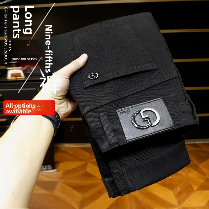 

Premium Cotton Plaid Slim Straight Jeans Faion Urban Sle mid Waist Dstring Closure Small Straight Foot Opening