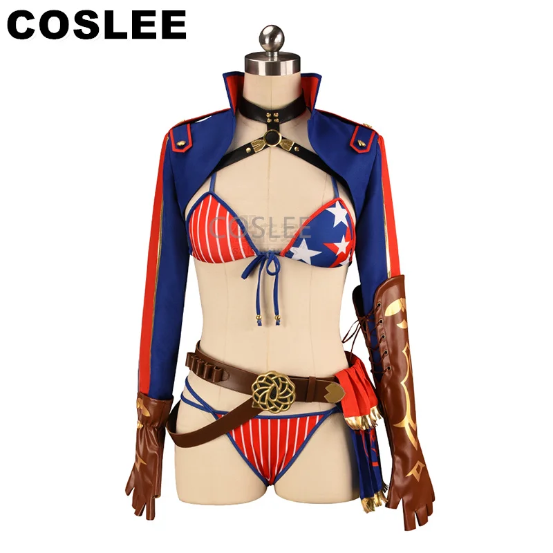 COSLEE Fate/Grand Order FGO Miyamoto Musashi Cosplay Costume Lovely Bikini Swimsuit Swimwear Summer Swimming Suit Women Outfit