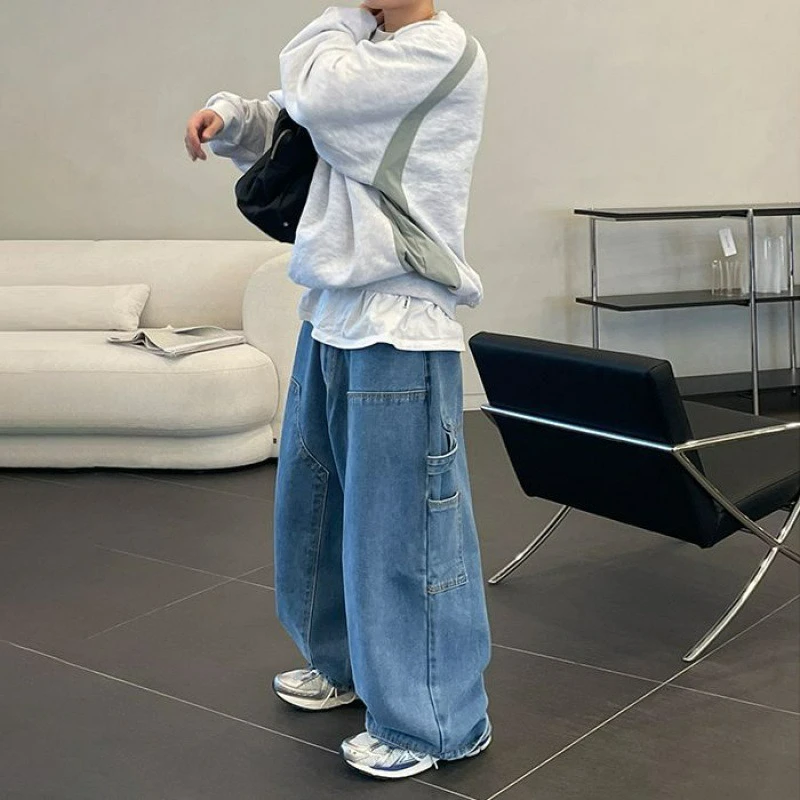 

Japanese Retro Wide-leg Pants Men's Spring Loose and Thin Jeans Korean Version Trendy Straight-leg Trousers Temperament Fashion