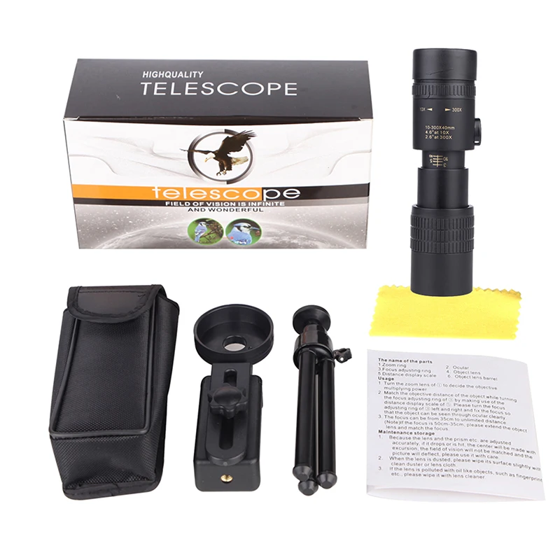 Outdoor 300X40 Zoom Len Spin Monoculars Professional Long Range Telescope Mobile Phone Photo Binoculars