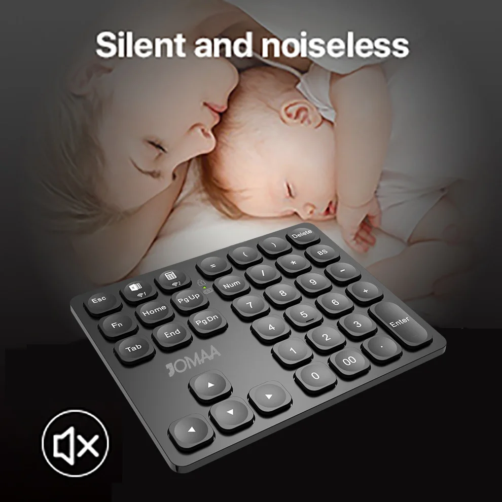 JOMAA Dual Bluetooth Numberic Keyboard Portable Financial Accounting Rechargeable Number Pad Silent for iPad Laptop Macbook