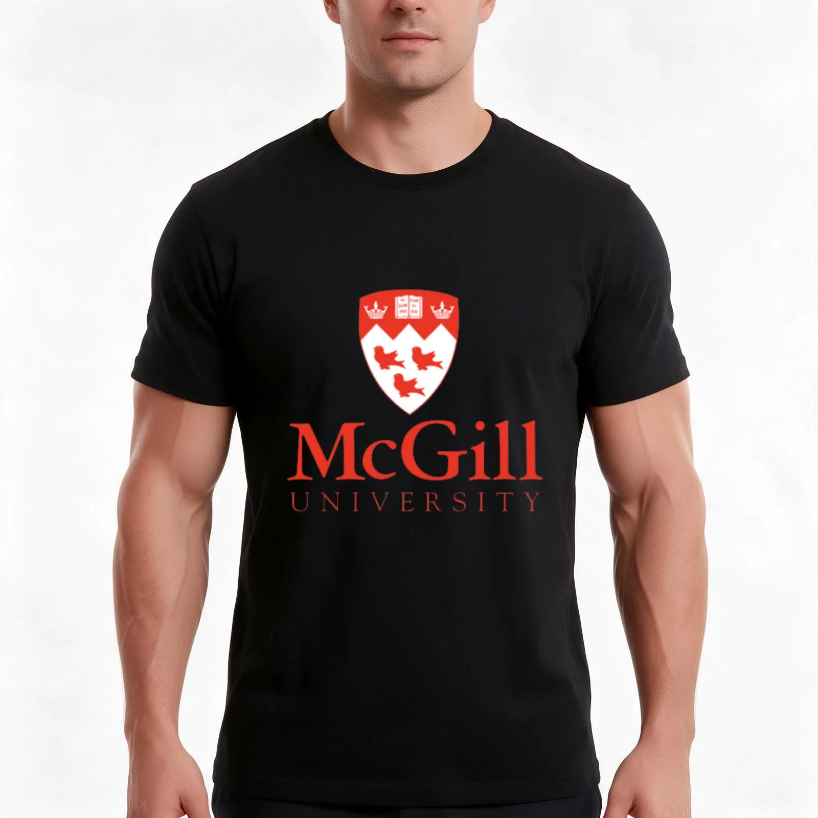 McGill Univ Logo T-Shirt, Summer Casual Cotton Tee, Oversized Streetwear Tops, Vintage Graphic Print, Loose Fit Short Sleeve