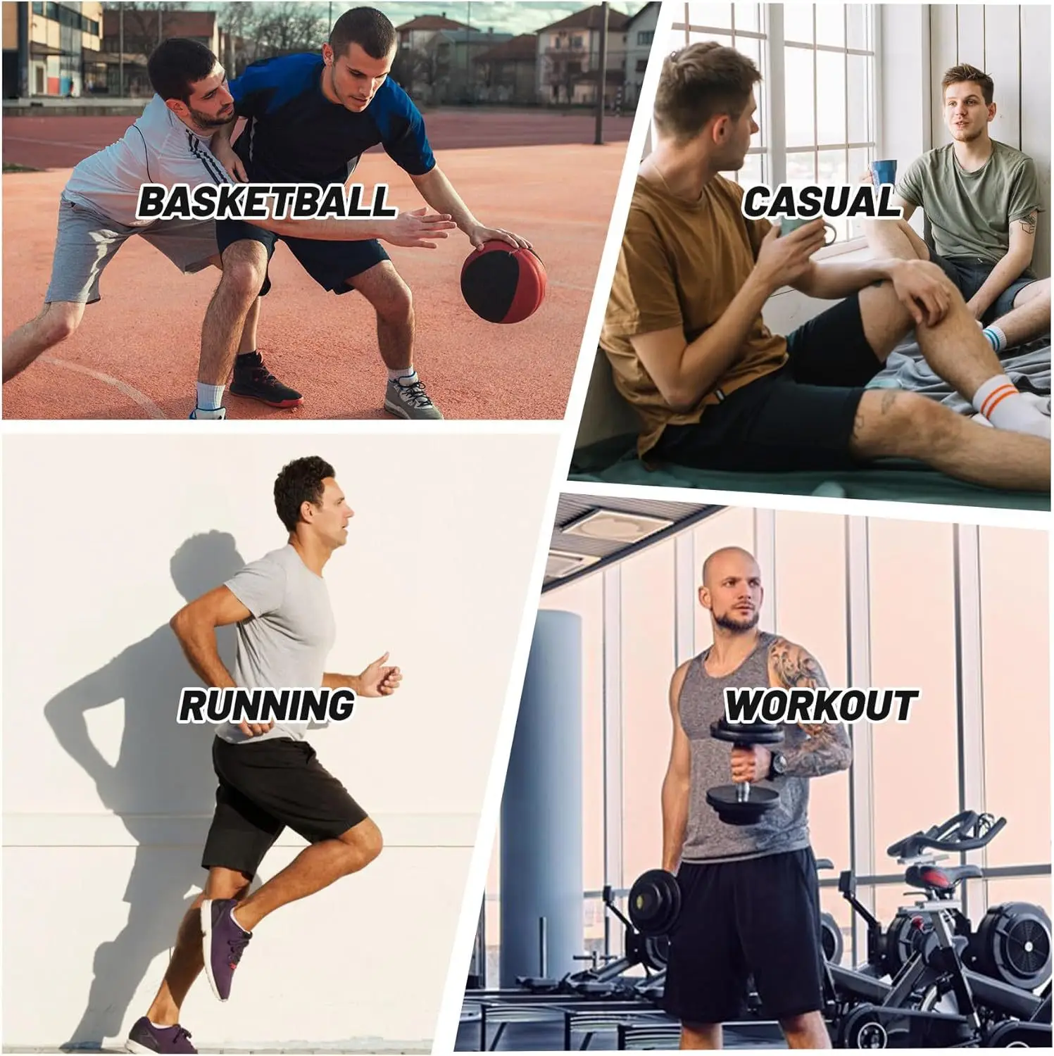 Men's solid color sports pants quick-drying casual basketball shorts with pockets running workout sportswear