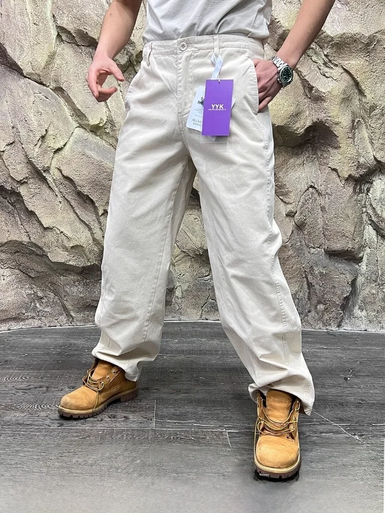 

Casual Men's Wide Leg Pants Plain Color Herringbone Texture Small Spiral Knife Design Straight Cut Cotton Straight Tube Trousers