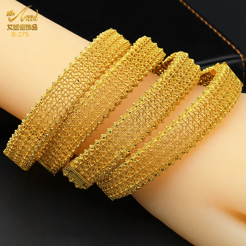ANIID Dubai Fashion 24K Gold Plated Bangles Bracelet African Nigerian Bridal Wedding Gift Hawaiian Women Charm Jewelry Wholesale