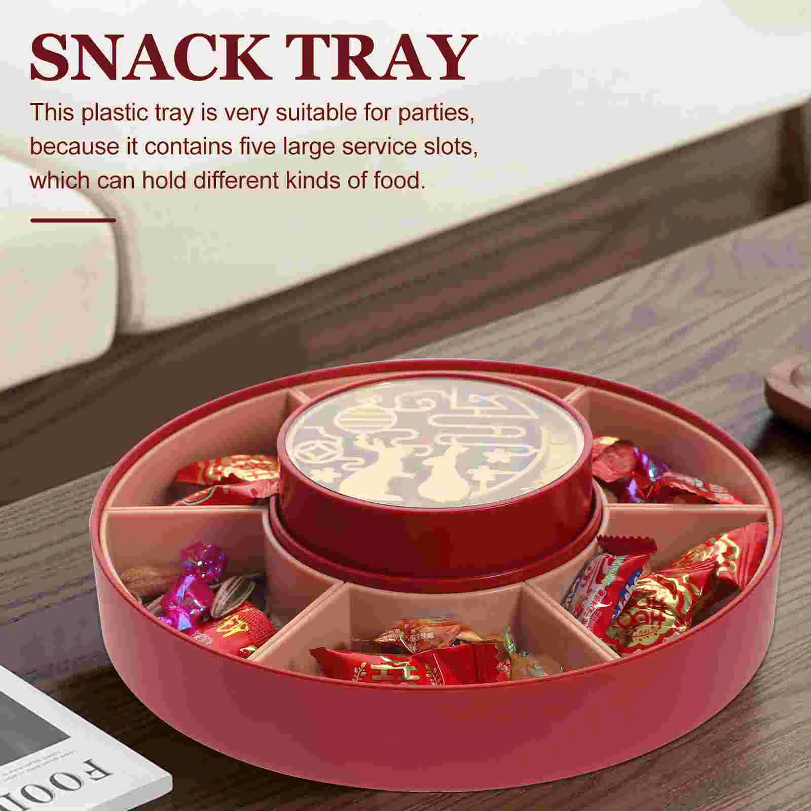 

Candy Storage Box Platters Serving Bowl with Lid Dried Fruit Plate Snack Tray Plastic Chinese New Year Dishes for Entertaining