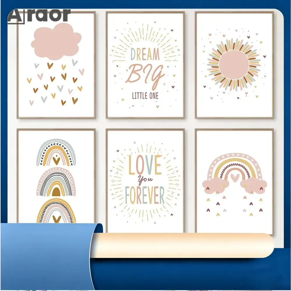 Dream Big Nursery Art Prints Sun Cloud Rainbow Canvas Painting Pink Poster Child Print Nordic Wall Pictures Baby Room Decorat