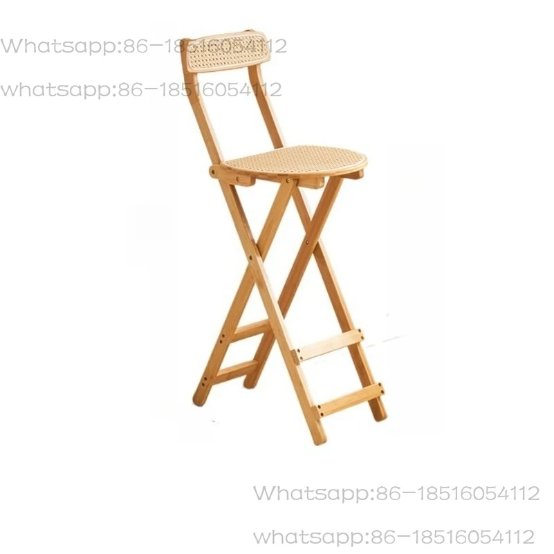 

Складной барный стул из японского ротанга, высокий стул для кухни, стул для бара и ресторана, стул для дома с деревянной спинкой