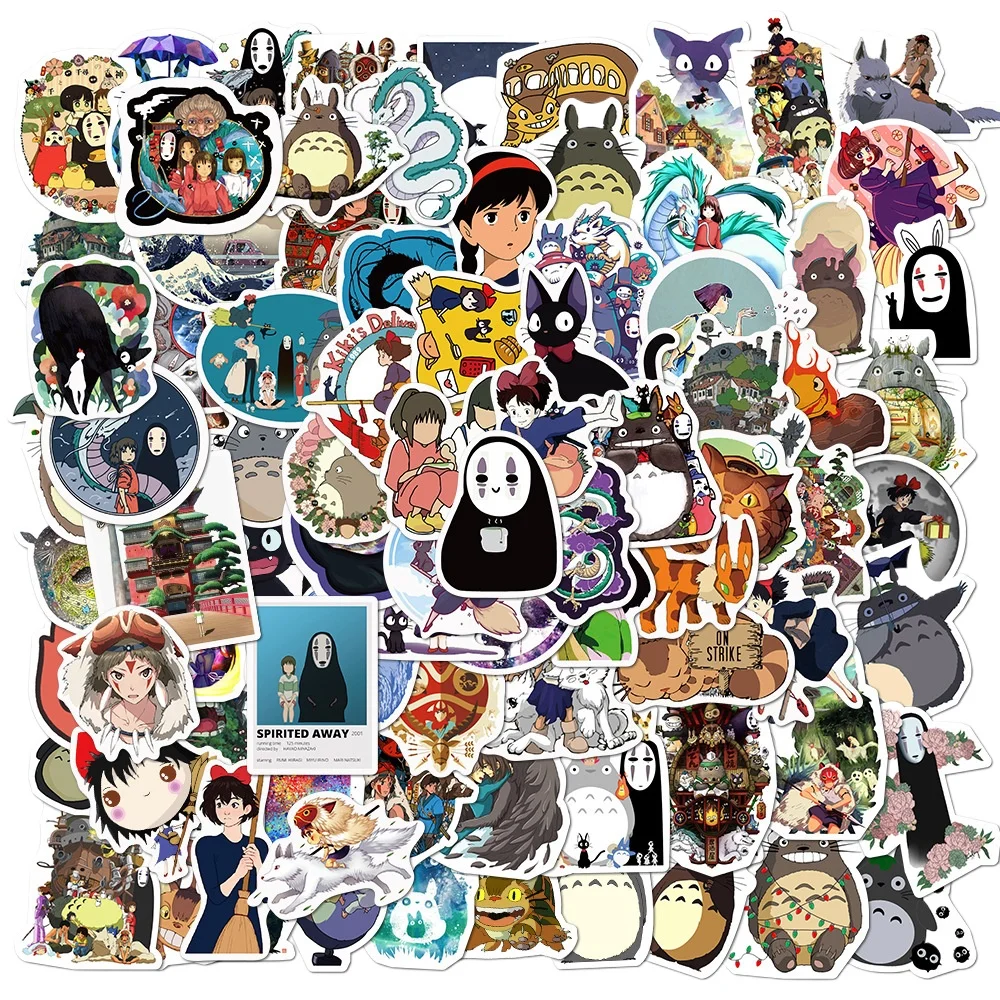 100pcsHayao Miyazaki Anime Cartoon Sticker Chihiro/Chinchilla/Faceless Man/Witch/Ghost Princess/Decorative Sticker Waterproof