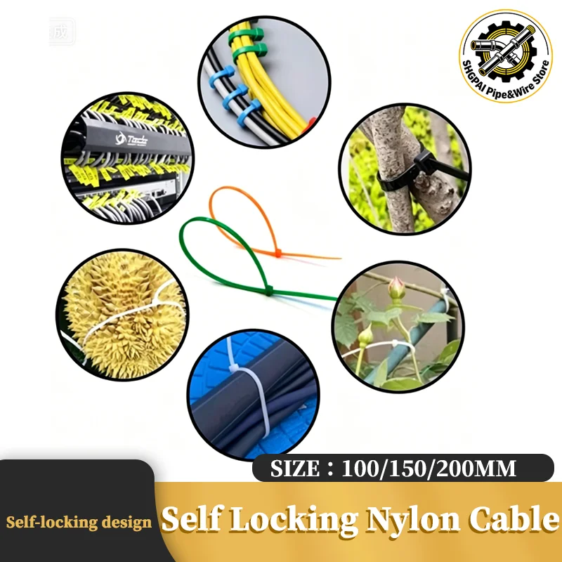 

100/150/200mm Self-Locking Cable Ties Nylon Wire Zip Durable Organiser Fastening Ring Plastic Flange Binding Straps DIY Colored