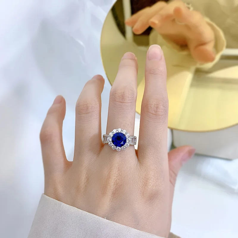 Jewelry 2023 New High Carbon Diamond S925 Sterling Silver Luxury Surround Set Vintage 8mm Round Diamond Ring Ring