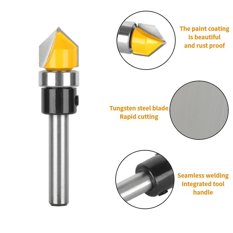 PTA "V" Type Cutter Bit With Bearing Router Bit Woodworking Milling Cutter For Wood Bit Face Mill Carbide Cutter End Mill