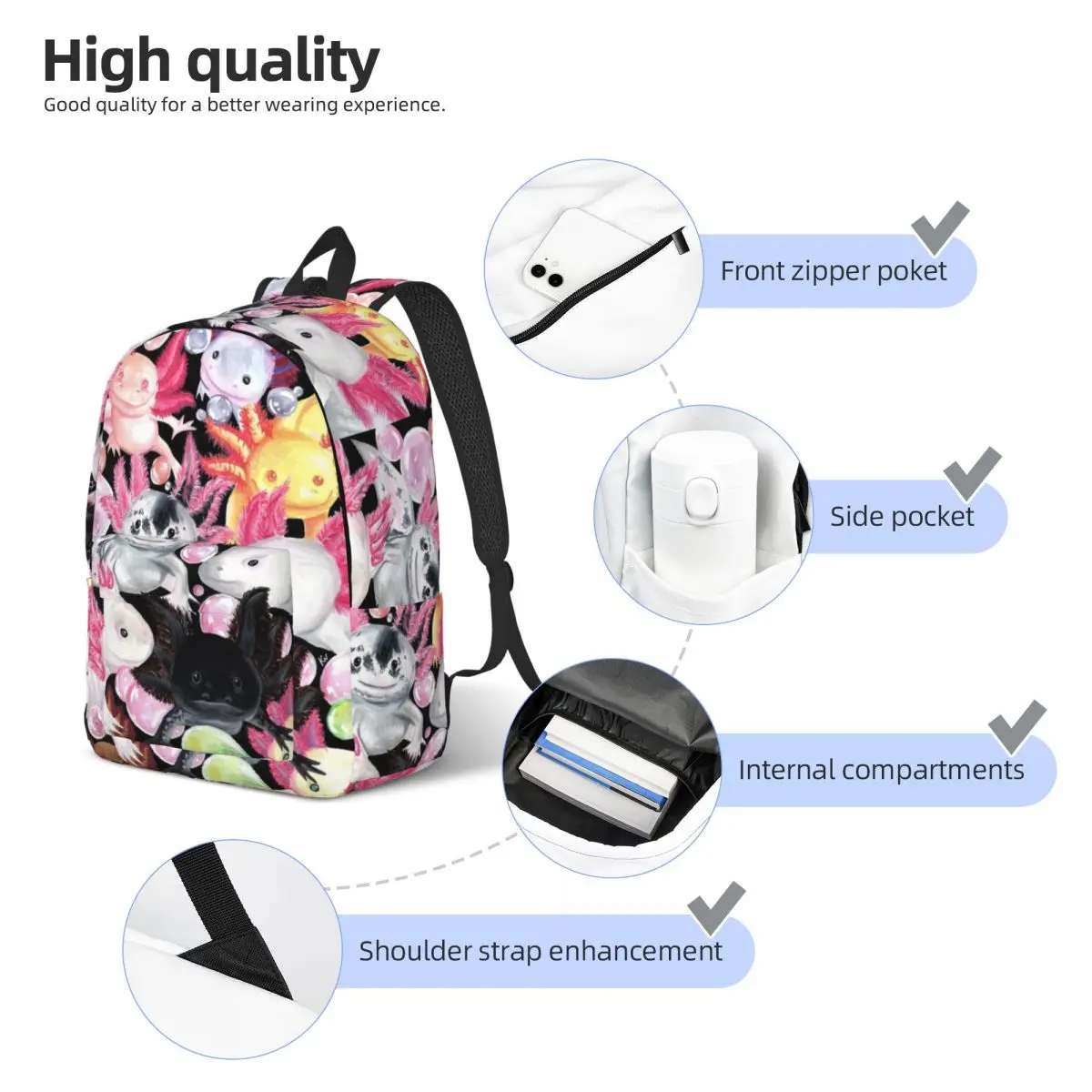 Yang Kawaii Axolotl ransel untuk pria wanita mode pelajar bisnis Daypack Laptop komputer kanvas tas olahraga