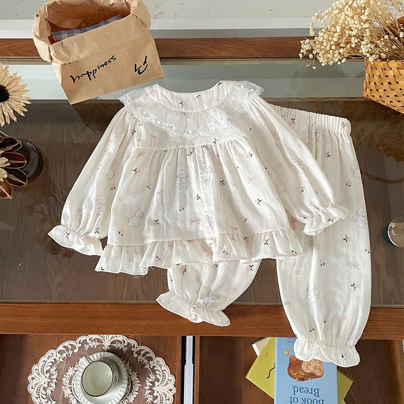 

Spot GoodsQT259629Girls Suit2025Autumn New Comfortable Mesh Collar Lace Sweet Two-Piece Set