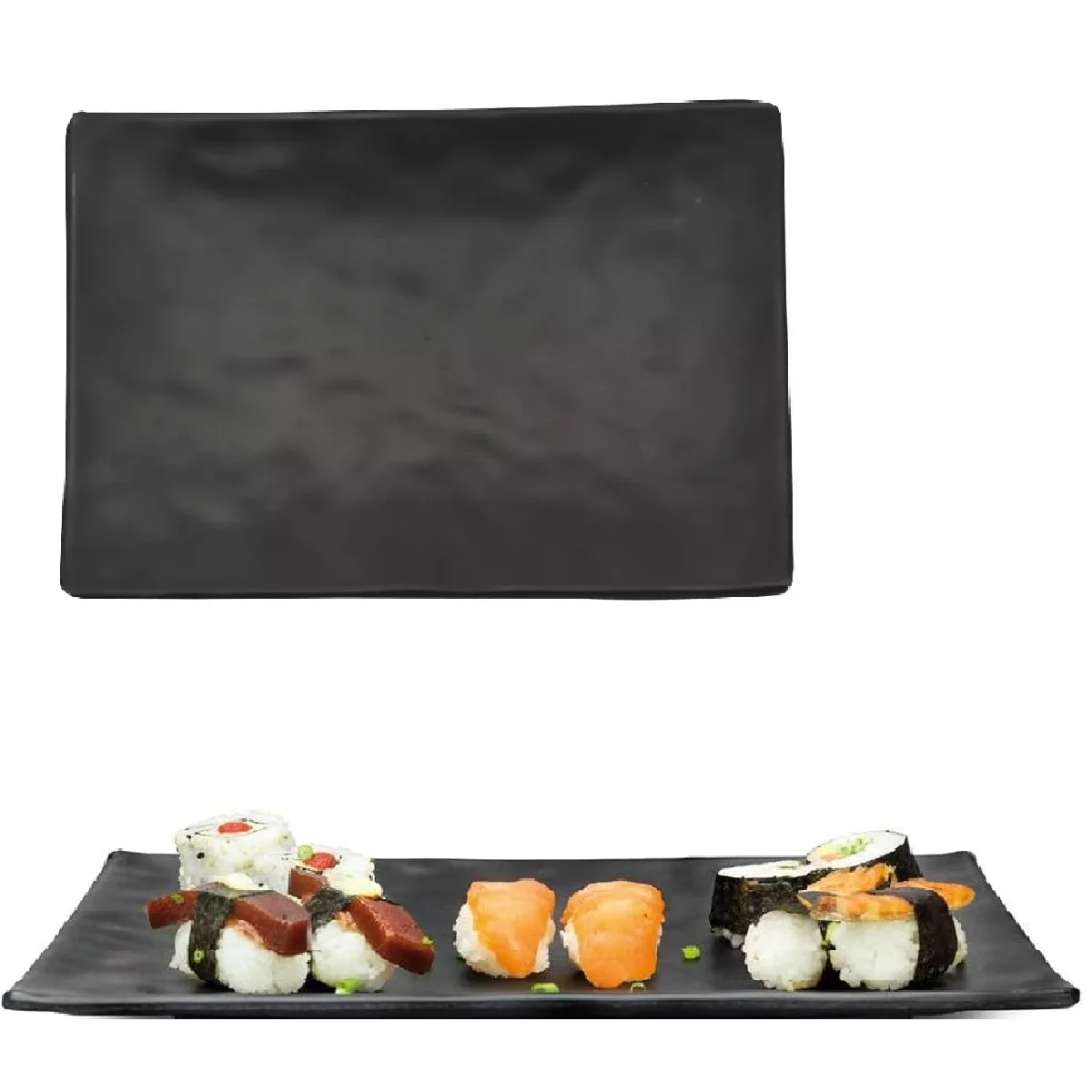 20cm Sushi Rectangular Eastern Shreddish in Melamine Black