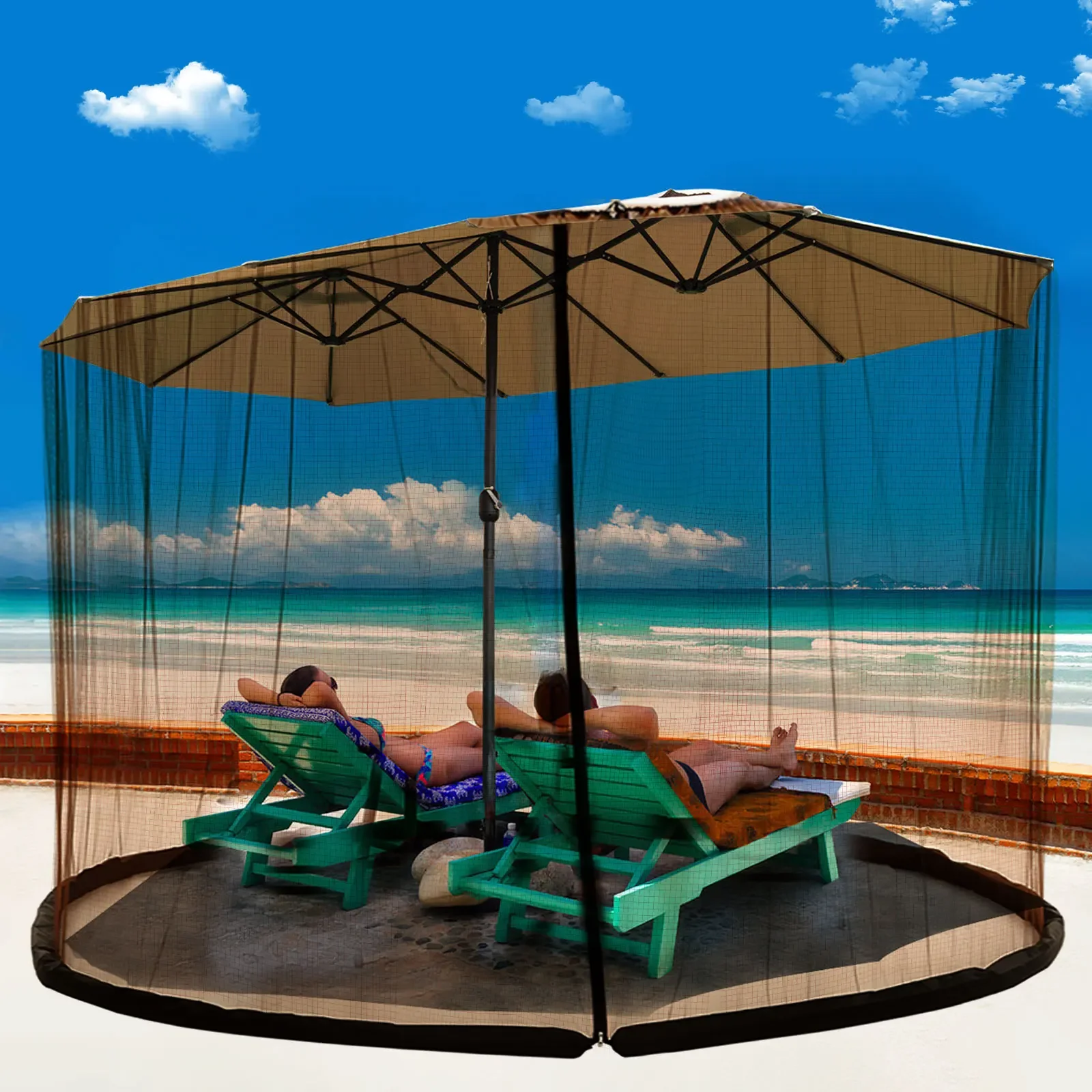 Umbrella Mosquito Netting for Outdoor Garden Patio Umbrellas Adjustable Rope Polyester Sunshade Mosquito Net for Travel Tent