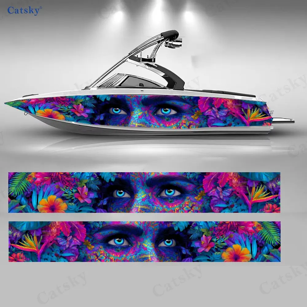 Colorful Neon Flower Face Boat Body Decoration Sticker PVC Material Boat Decor & Protection Distinctive Water Sports Boat Deco