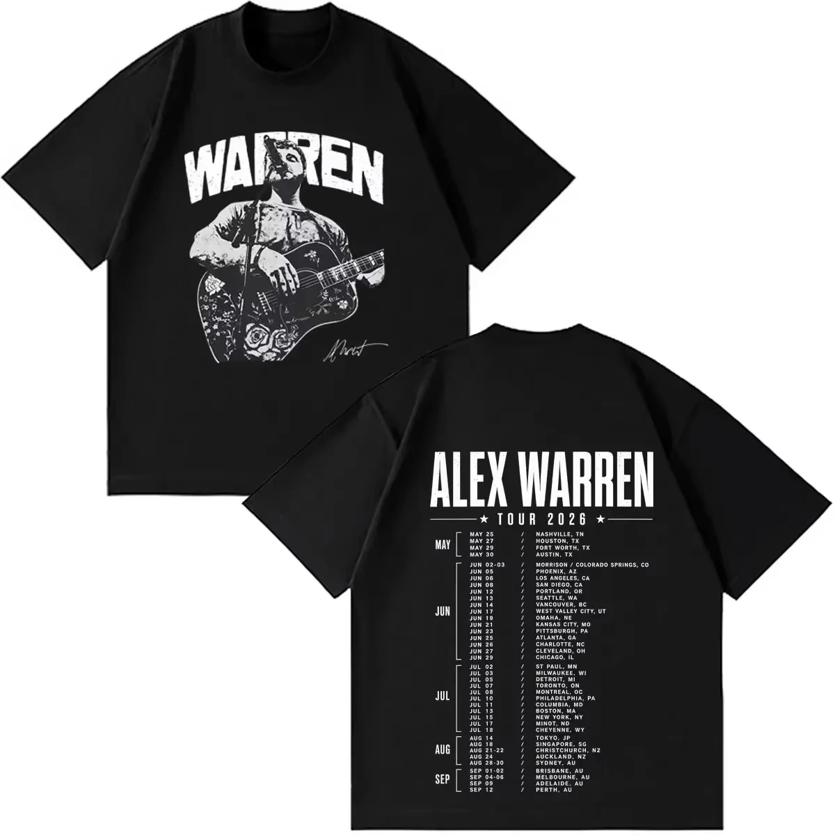 Singer Alex Warren 2026 Tour Print T Shirt Men Women Hip Hop T-shirt Short-sleeved Cotton Loose Casual Gothic Punk T-shirts Tops