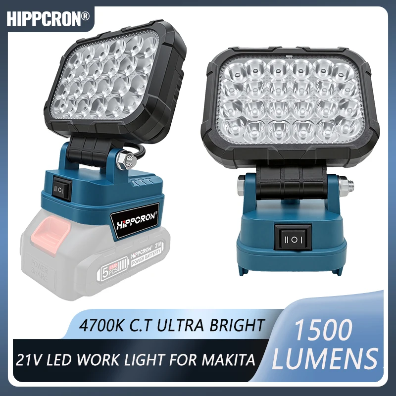 

Hippleron 21V LED Work Light 1500 Lumens Ultra Bright 4700K Natural White Light with Adjustable Bracket Outdoor Emergency Light