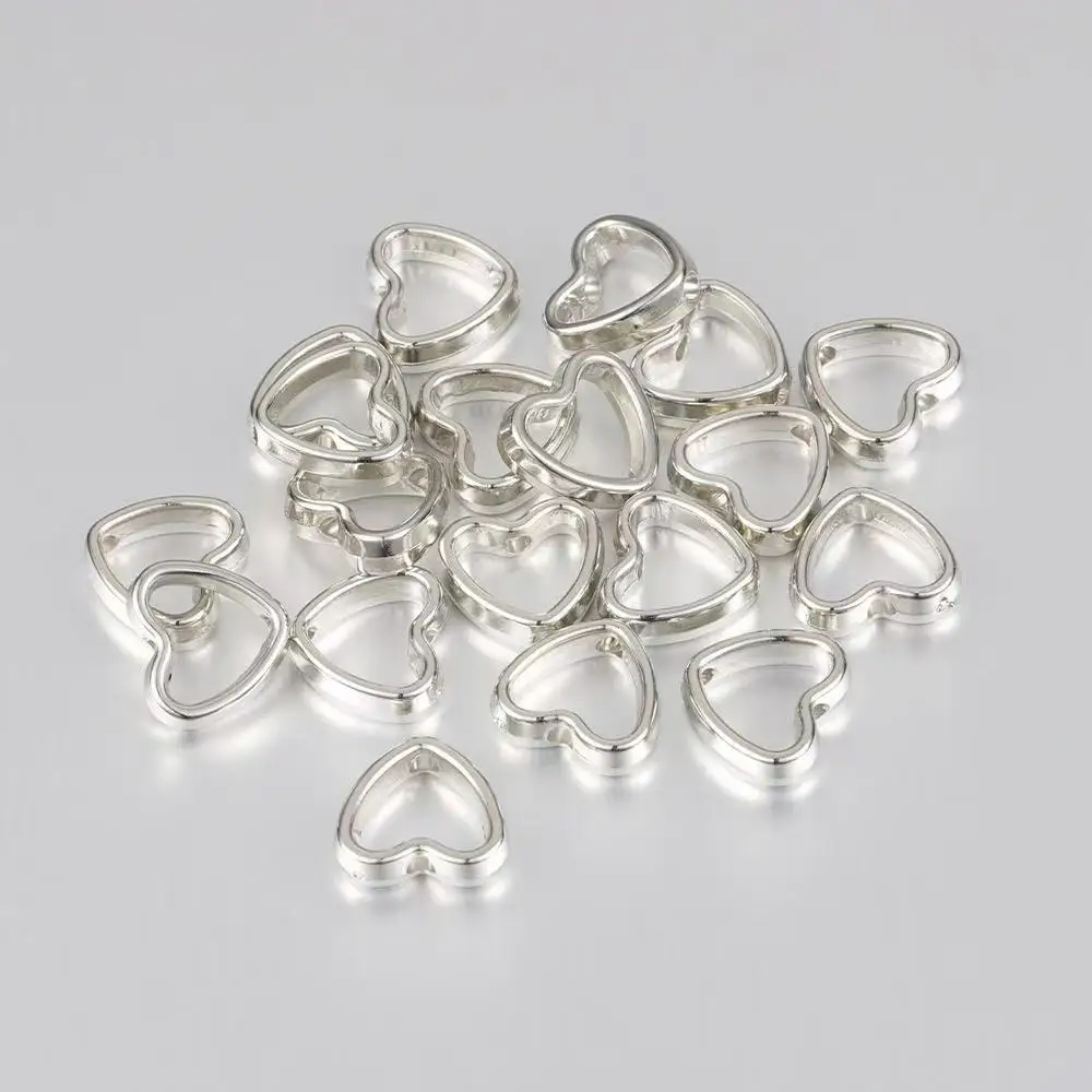 50/100pcs Heart Frame Wrapped Bead Double Stright Hole Spacers Loose Beads for Jewelry Making DIY Findings