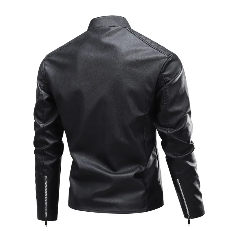 Autumn Men's PU Leather Jackets Fashion Motorcycle Leather Coat Casual Stand Collar Solid Vintage Male Moto Biker Jacket Outwear view 6