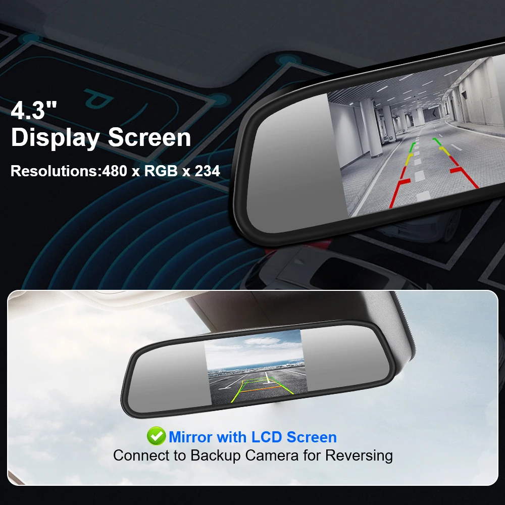 Car Rearview Mirror Display 4.3 Inch Rearview HD Video Auto Parking Monitor Universal TFT LCD Color Monitor