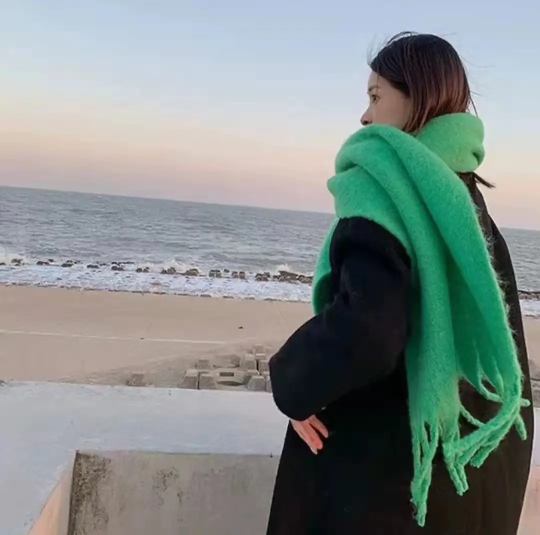 

Thickened Knitted Pure Color Scarf Women's Winter Warm Neck Warmer Cashmere Scarf Stylish Accessory for Cold Weather