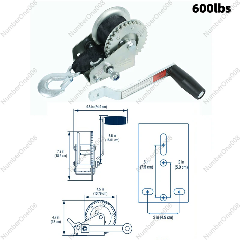 Off Road Recovery Winch 600lb 1200lb, Heavy Duty Manual Hand Winch Hoist Tool for Truck SUV Jeep Vehicle Pulling and Rescue