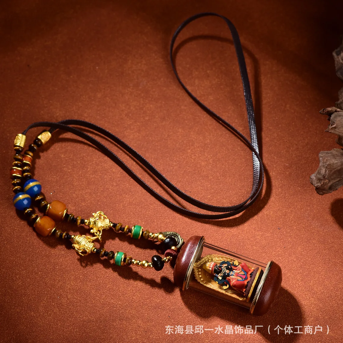 Hand Painted Thangka Pendant Green Tara Medicine Buddha Manjusri Bodhisattva Leather Case Rope Necklace Gifts