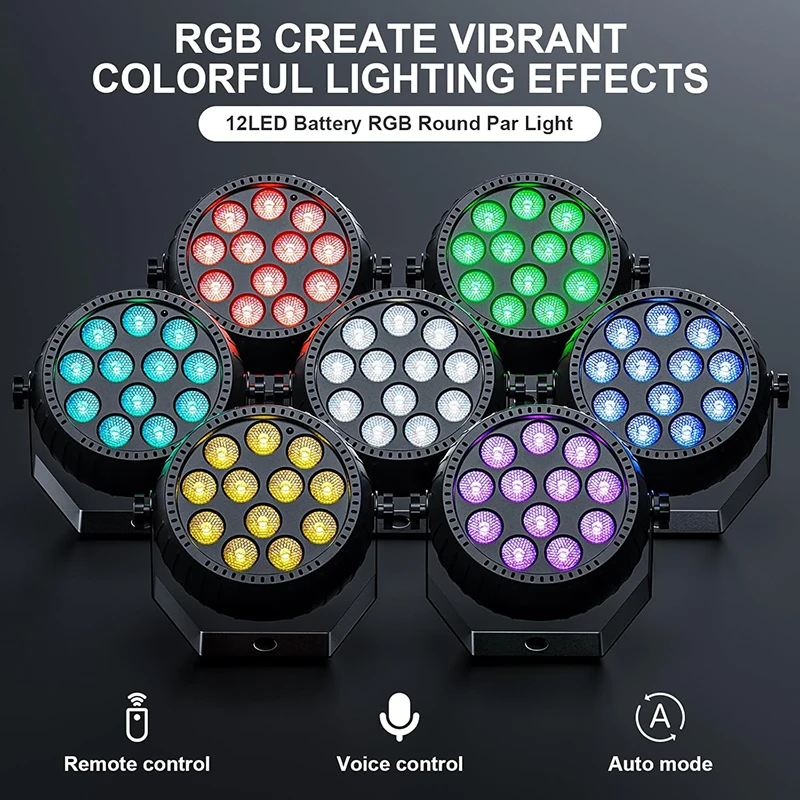 

uponelite 4 шт. RGB диско-диджейские огни беспроводные перезаряжаемые номинальные огни 12 светодиодов мини-сценический светильник для вечеринки, бара, клуба, свадьбы, дня рождения