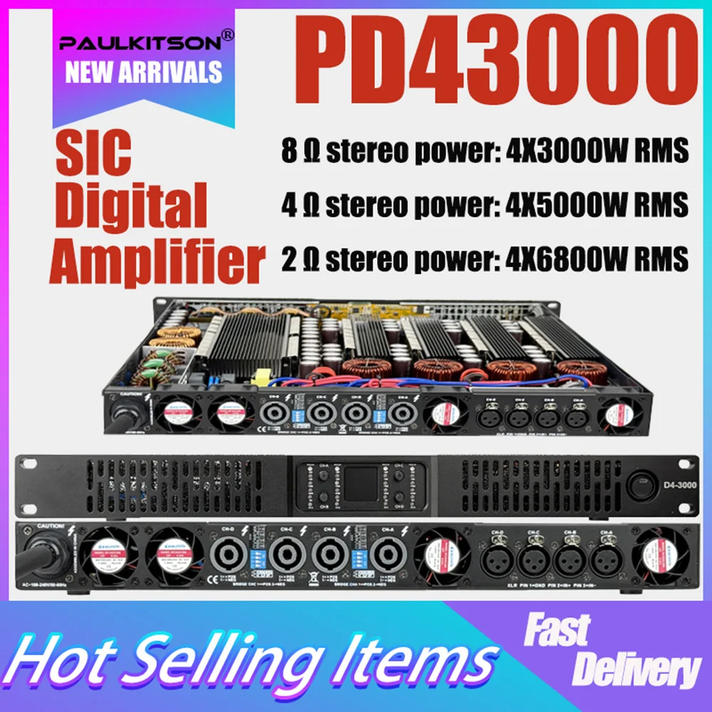 Paulkitson PD43000 4x3000W 8Ω Professional Digital Power Amplifier 4 Channel Amplifier Line Array Speaker  DJ Subwoofer Amp