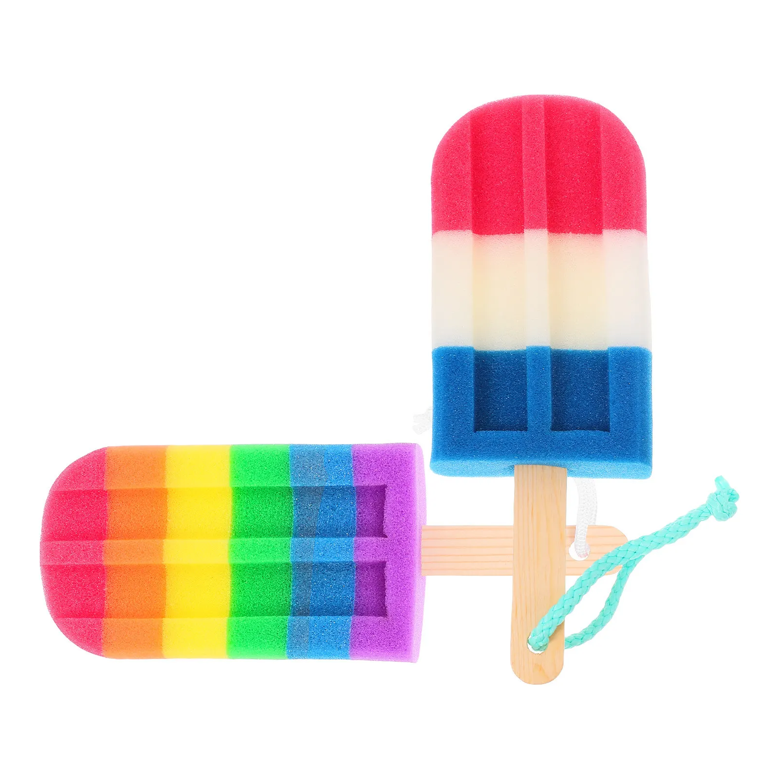 

Набор из 2 губок-мочалок для душа в форме мороженого, высокоплотные, с деревянной ручкой, для отшелушивания и очищения тела, для взрослых, для ванной комнаты