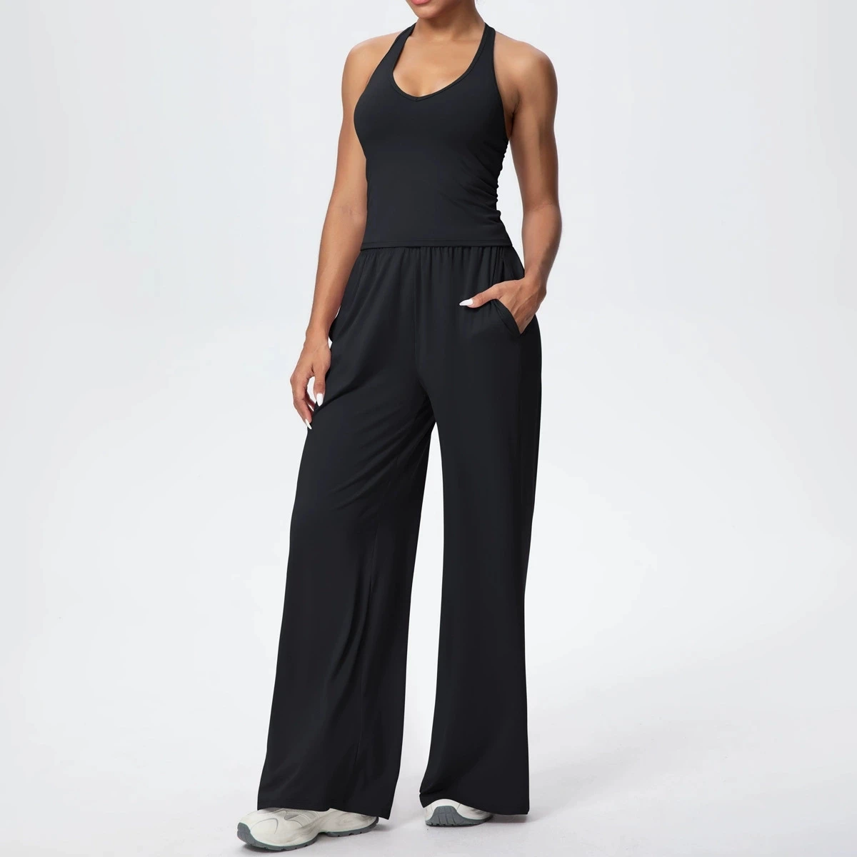 2PCS Sports Vest Women's Set Professional Fitness Tank Top Shockproof Running Loose Pants Yoga Suit Beautiful Back Vest Clothing