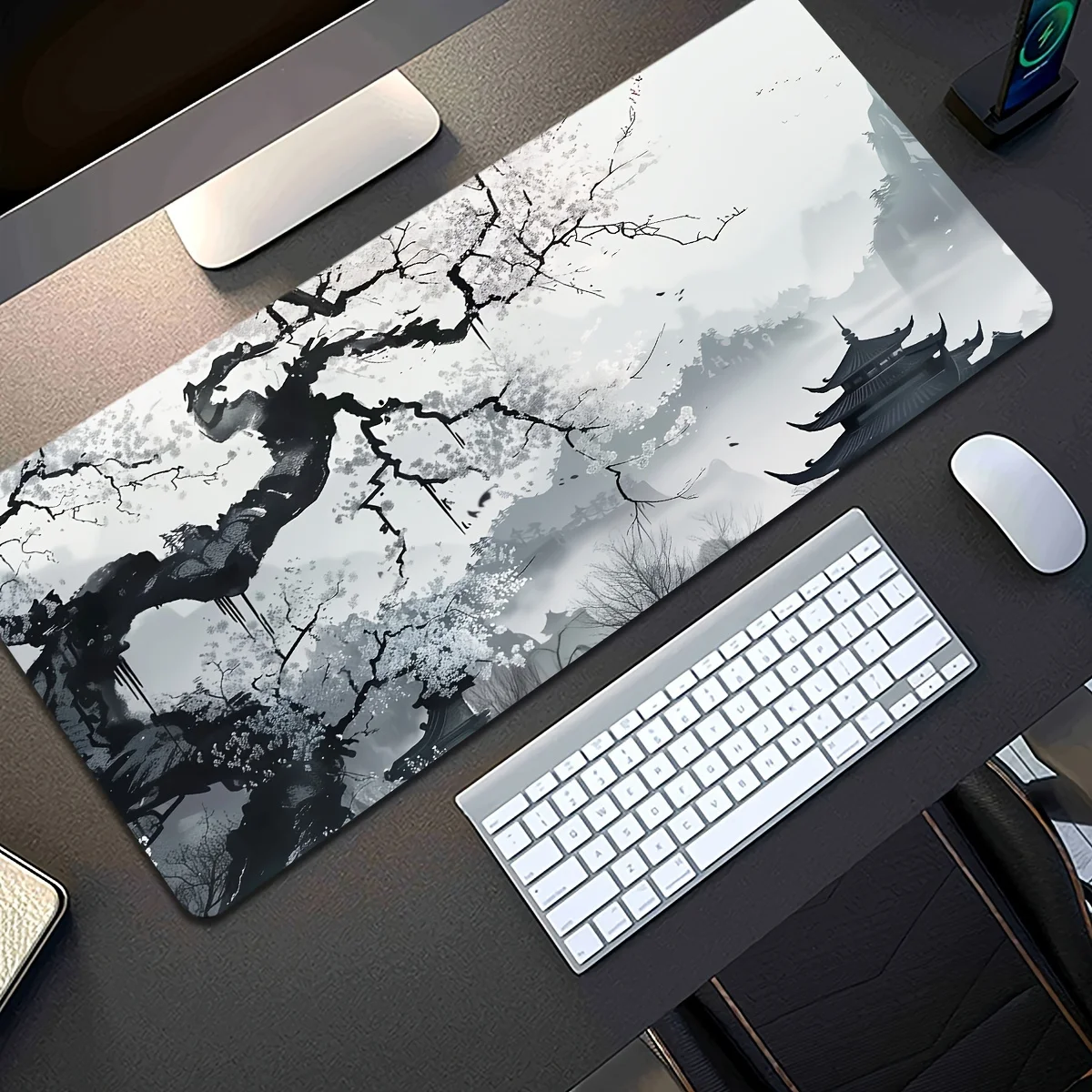 Extra Large Ink Rectangular Mouse Pad Desk Pad Anti-Slip Rubber Base Extended Gaming and Office Comfort Wristband Keyboard Pad