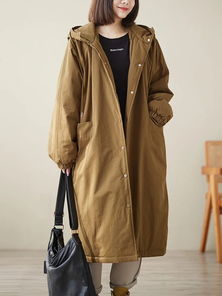 

Thiened хлопковое стеганое длинное зимнее пальто из чистого хлопка с капюшоном, теплая повседневная верхняя одежда, женская мода, весна-осень-зима