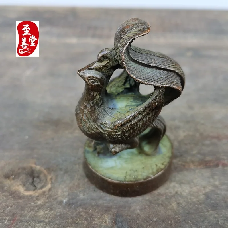 Antique collectible, old patina, antique-style alloy copper living room decoration, Vermilion Bird seal with inscription4*6.5CM