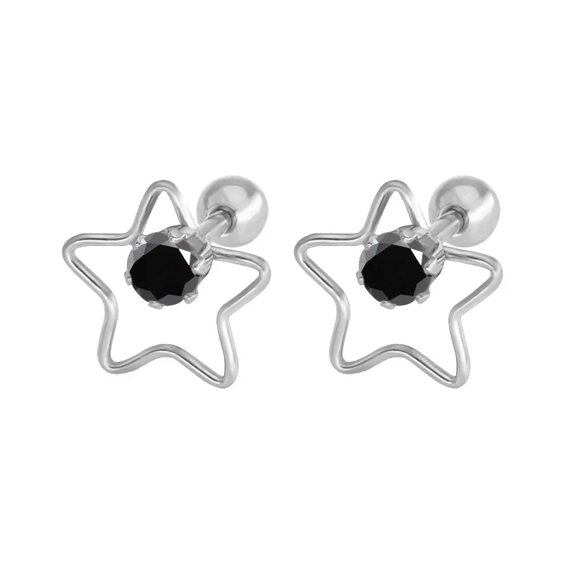 Minimalist Geometric Star Ring Earring Colorful 4mm Zirconia Inlay Trendy Steel Hypoallergenic Jewelry Accessory
