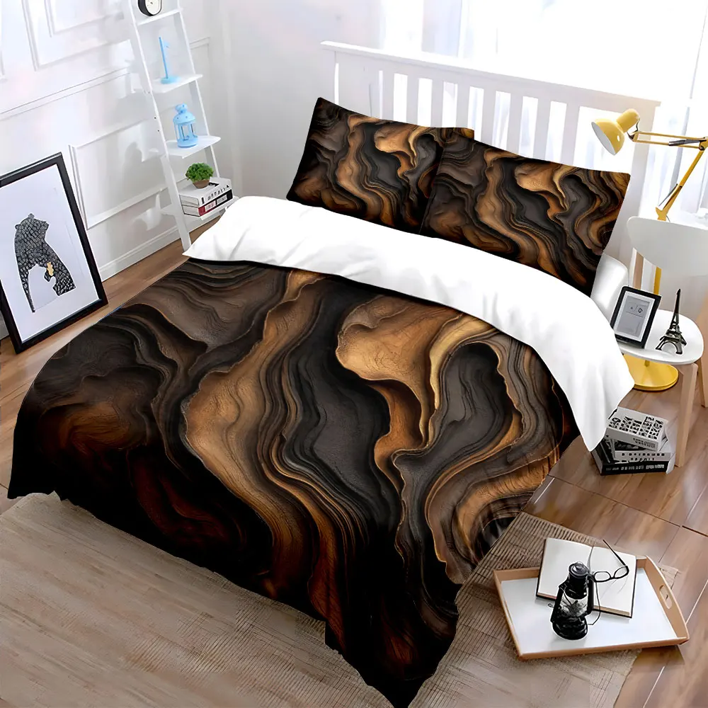 Layered wood grain texture art Pattern Duvet Cover Set Digital Print Colorful Polyester Bedding with Zipper Closur for gifts